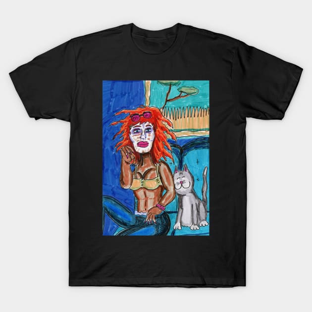 Gothic Woman and Her Cat T-Shirt by ConidiArt